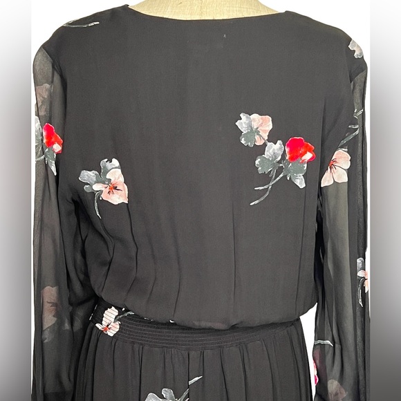 NWT Witchery Womens Dress Black Size 12 V-Neck Sheer Sleeves Maxi Red Flower - Picture 10 of 16